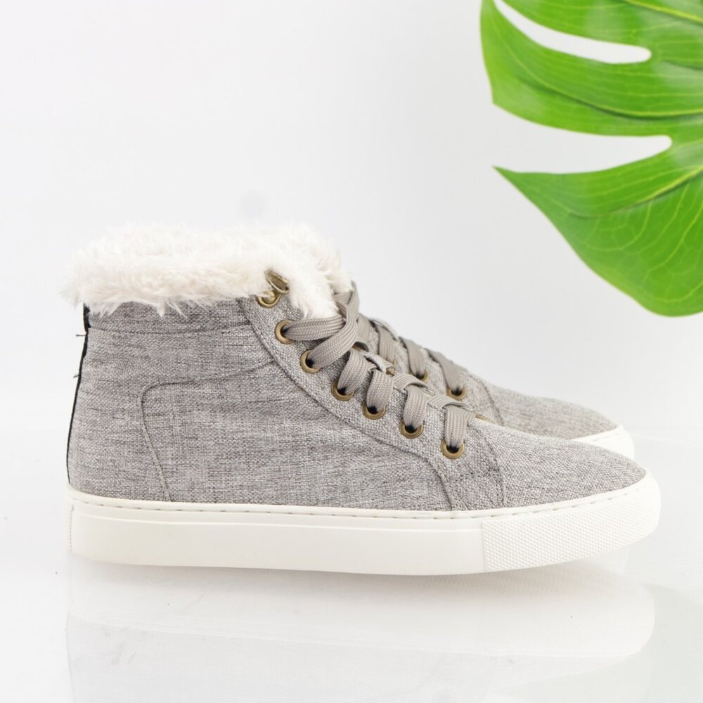 Corkys Womens Templin Sneaker Boots Size 7 Gray Canvas‎ Mid Top Faux Fur Lace Up
